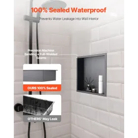 VEVOR Shower Niche, 33.0 x 33.0 x 10.2 cm Recessed Wall Niche, Heavy-duty Stainless Steel Modern Soap & Shampoo Storage Organize