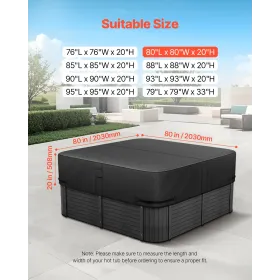 Outdoor Hot Tub Cover, 80x80x20in/2030x2030x508mm Weatherproof & Waterproof Hot Tub Cover Protector, 600D Heavy Duty Oxford Fabr