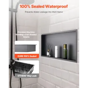 VEVOR bruseniche, 33,0 x 63,5 x 10,2 cm Forsænket vægniche, kraftig rustfrit stål Moderne sæbe- og shampooopbevaring.