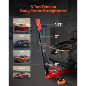 Auto Body Frame Puller Straightener, 6T Tension Car Body Repair Equipment with 6000PSI Hydraulic Foot Pump & Swivel Post, Includ