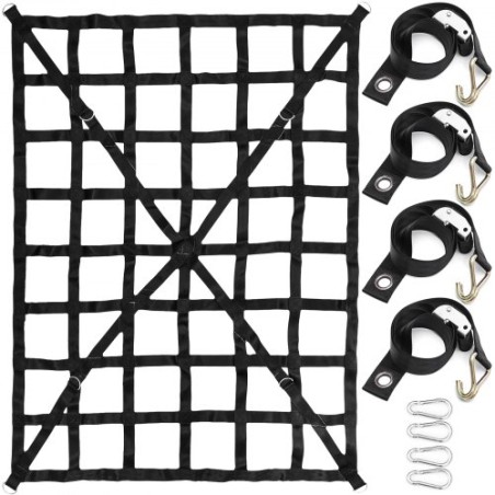 Bed Cargo Net - Cross Strap Reinforced Truck Cargo Net with D-Rings Hook