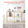 VEVOR 3-Tier Glass Console Table, Modern Rectangle Sofa Side Table with Tempered Glass Top and Iron Legs, Golden Consloe Desk wi