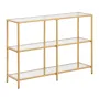 3-Tier Glass Console Table, Modern Rectangle Sofa Side Table with Tempered Glass Top and Iron Legs, Golden Consloe Desk with Ant