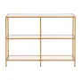3-Tier Glass Console Table, Modern Rectangle Sofa Side Table with Tempered Glass Top and Iron Legs, Golden Consloe Desk with Ant