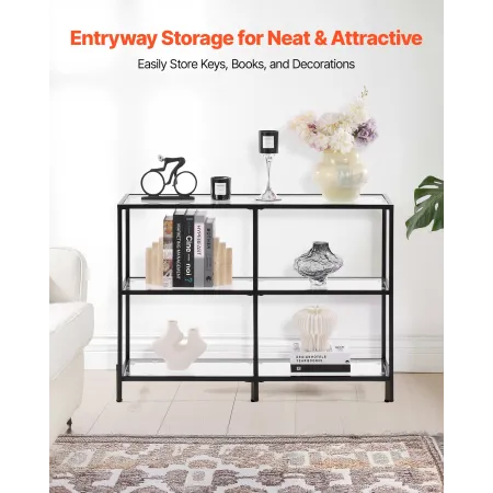 VEVOR 3-etagers glaskonsolbord, moderne rektangulært sofasidebord med hærdet glasplade og jernben, Golden Consloe skrivebord med