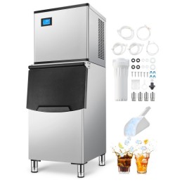 Commercial Ice Maker 500LBS/24H & 250LBS Storage Bin Auto Self-Cleaning