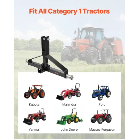 VEVOR 3 Point Trailer Hitch with 2 in Receiver, 3pt Quick Hitch Attachment for Category 1 Tractor, 3000lbs Capacity, Tow Drawbar
