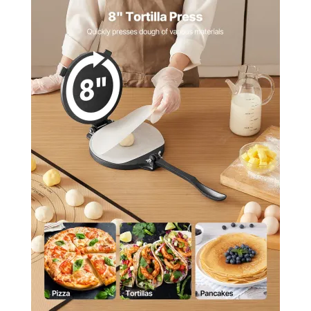 VEVOR Tortilla Press, 8 Inch Cast Iron Tortilla and Roti Maker, Heavy Duty Tortilladora Press, Pataconera Makers with Handle and