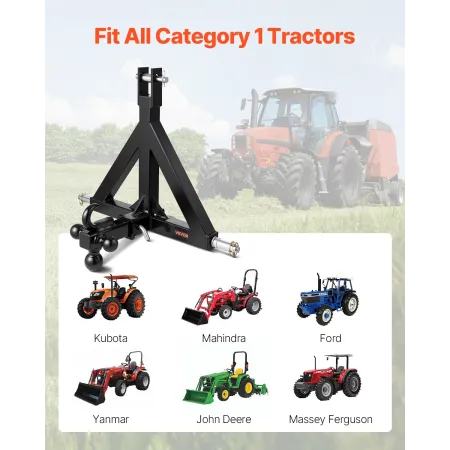 VEVOR 3 Point Trailer Hitch 2 in Receiver, 3pt Quick Hitch Attachment with 3 Trailer Balls, Tractor Tow Drawbar Adapter, Compati