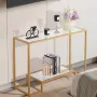 VEVOR 2-Tier Glass Console Table, Modern Rectangle Sofa Side Table with Tempered Glass Top and Iron Legs, Golden Consloe Desk wi