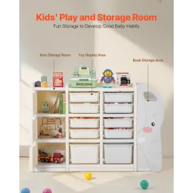 VEVOR Kids Toy Storage, 4-Tier Elephant-Shape Toy Storage Organizer with 10 Plastic Movable Bins, Kids Cubby Cabinet Made from H