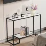 2-Tier Glass Console Table, Modern Rectangle Sofa Side Table with Tempered Glass Top and Iron Legs, Golden Consloe Desk with Ant