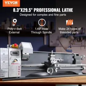 Metal Lathe Machine, 8.3'' x 29.5'', Precision benchtop power metal lathe, 0-2500 RPM Continuously Variable Speed, 750W