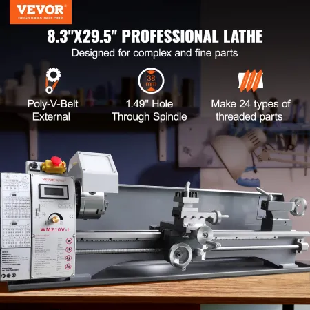 Metal Lathe Machine, 21.1 cm x 75 cm, Precision Benchtop Power Metal Lathe, 0-2500 RPM Continuously Variable Speed, 750W Brushle