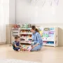 Kids Toy Storage with Bookshelf, 4-Tier Toy Storage Organizer with 10 Movable Plastic Bins, Kids Cubby Cabinet with Bookshelf fo