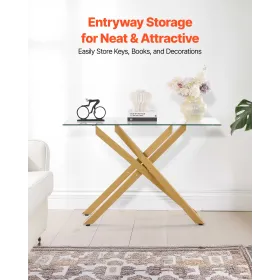 VEVOR glas sofabord, moderne rektangel sofasidebord med hærdet glasplade og jernkorsben, Golden Geometric Consloe D