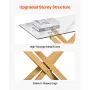 Glass Coffee Table, Modern Rectangle Sofa Side Table with Tempered Glass Top & Iron Cross-Legs, Golden Geometric Consloe Desk wi