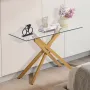 Glass Coffee Table, Modern Rectangle Sofa Side Table with Tempered Glass Top & Iron Cross-Legs, Golden Geometric Consloe Desk wi