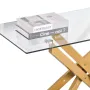 Glass Coffee Table, Modern Rectangle Sofa Side Table with Tempered Glass Top & Iron Cross-Legs, Golden Geometric Consloe Desk wi