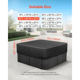 VEVOR Outdoor Hot Tub Cover, 85x85x20in/2160x2160x508mm Vejr- og vandtæt Hot Tub Cover Protector, 600D Heavy Duty Oxfor