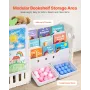 Kids Toy Storage with Bookshelf, 4-Tier Large Toy Storage Organizer with 10 Plastic Movable Bins, Kids Cubby Cabinet with Booksh