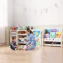Kids Toy Storage with Bookshelf, 4-Tier Large Toy Storage Organizer with 10 Plastic Movable Bins, Kids Cubby Cabinet with Booksh