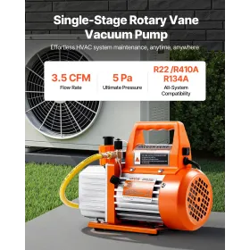 Vacuum Pump, 100 L/min, HVAC Single Stage Rotary Vane AC Vacuum Pump, for R134a R22 R410a Systems, with Oil Bottle, 4 Pole Motor