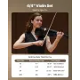 VEVOR Violin 355 mm Størrelse 4/4 Violinsæt Massivtræ til begyndere med etui Rosin Black