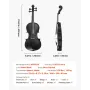 VEVOR Violin 355 mm Størrelse 4/4 Violinsæt Massivtræ til begyndere med etui Rosin Black