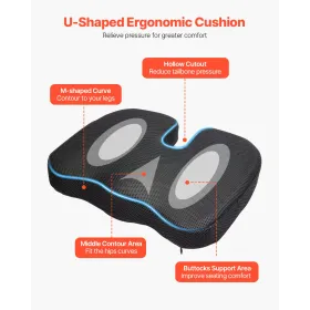 Seat Cushion, Cooling Gel + Memory Foam Seat Cushion, Pressure-Relief Wheelchair Seat Pad with U-Shaped Cutout & Removable Cover