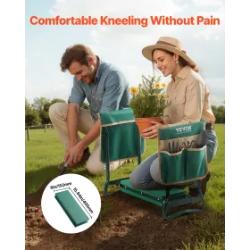 VEVOR Garden Kneeler and Seat, 6 in Wide Kneeling Pad, Heavy Duty Garden Kneeling Stool, Folding Garden Seat with 2 Tool Bags, R