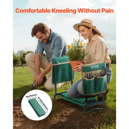 Garden Kneeler and Seat, 6 in Wide Kneeling Pad, Heavy Duty Garden Kneeling Stool, Folding Garden Seat with 2 Tool Bags, Relieve