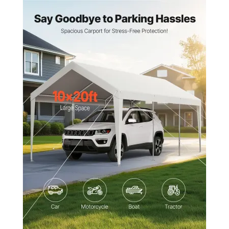 VEVOR Carport, 10 x 20 FT Outdoor Car Canopy, Potable Carport, Heavy Duty Galvanized Car Shelter, UV-Resistant & Water-Resistant