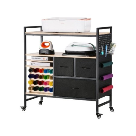 g Craft Cart and Storage Table with 20 Vinyl Roll Holders 3 Drawers Black
