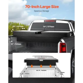 Crossover Truck Tool Box, 70x20x13 In, Heavy Duty Aluminum Toolbox with Diamond Texture, Pick Up Truck Bed RV Trailer Toolbox, W