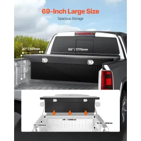 Crossover Truck Tool Box, 69x20x18 In, Heavy Duty Aluminum Toolbox with Diamond Texture, Pick Up Truck Bed RV Trailer Toolbox, W