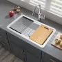 84cm Farmhouse Sink, White Sink Workstation, Fireclay Undermount Basins, Drop-In Single Bowl Basin with Multiple Accessories, La