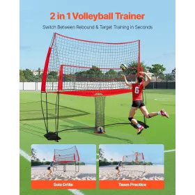 2-in-1 Volleyball Training Net System, Freely Height-Adjustable Practice Equipment with Ball Return, Portable Net Station, Easy 