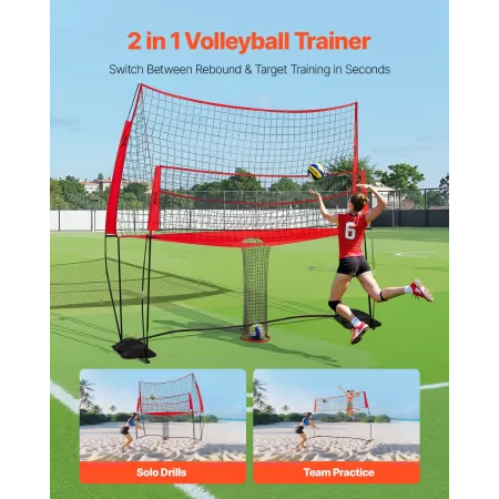 VEVOR 2-in-1 Volleyball Training Net System, Freely Height-Adjustable Practice Equipment with Ball Return, Portable Net Station,