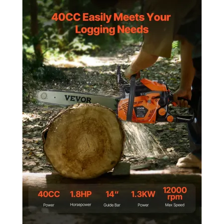 40 cc Gas Chainsaw, 14 inch Gas Powered Chainsaw, 1.8 HP Power Chain Saw with Non-Slip Handle, Gas-Powered Chainsaws with Dual F