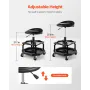 Rolling Shop Stool, Pneumatic Garage Seat/Work Stool with 300 lbs Capacity, Adjustable Height Roller Creeper Seat, 360° Swivel P