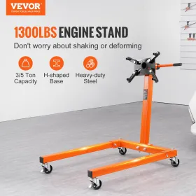 Engine Stand, 1300 LBS Rotating Engine Stand with 360 Degree Adjustable Head, Steel Engine Block Stand with Tray, 4-Caster, 4
