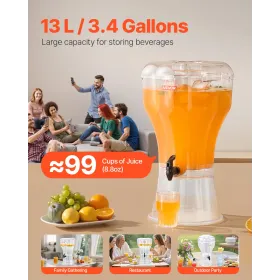 Beverage Dispenser, 13L Drink Dispenser for Parties, Plastic Juice Dispensers with No-Drip Spigot, Iced Tea Lemonade Juice Water