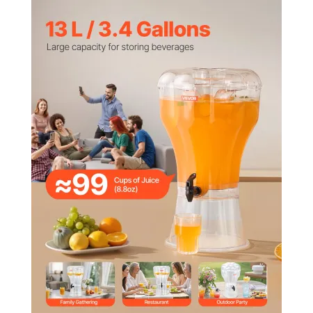 Beverage Dispenser, 13L Drink Dispenser for Parties, Plastic Juice Dispensers with No-Drip Spigot, Iced Tea Lemonade Juice Water