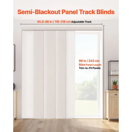VEVOR Panel Track Blinds, Extendable Track from 116 cm to 218 cm W, Trimmable Panel Curtains Up to 243cm H, Adjustable Vertical 