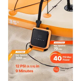 VEVOR Paddle Board-pumpe, 40PSI højtryk, dobbelttrins oppustning og tømning SUP-luftpumpe med Auto-Off-funktion og 12V DC Ca