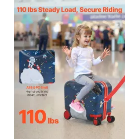 VEVOR Ride-on Luggage, 26 L Capacity, 18 Inches Tow Along Toddler Carry on Luggage with Wheels, Adjustable Shoulder Strap, Light