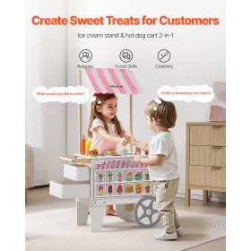 VEVOR Ice Cream Cart for Kids, 20+ PCS Accessories, Pretend Play Ice Cream Shop Kitchen Food Toys with Ice Cream Cone & Popsicle