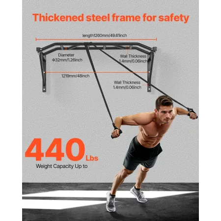 VEVOR Pull Up Bar, Multi-Grip Wall Mounted Pull Ups, 50 in Width Multifunctional Chin Up Training Station, Heavy Duty Steel Uppe