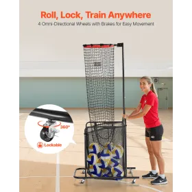 VEVOR Volleyball Setter Training Equipment, Angle and Height Adjustable Volleyball Trainer, Portable Practice Net with Cart, Whe